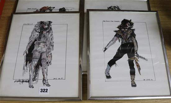 A set of four coloured prints, characters from the musical Cats, 30 x 25cm